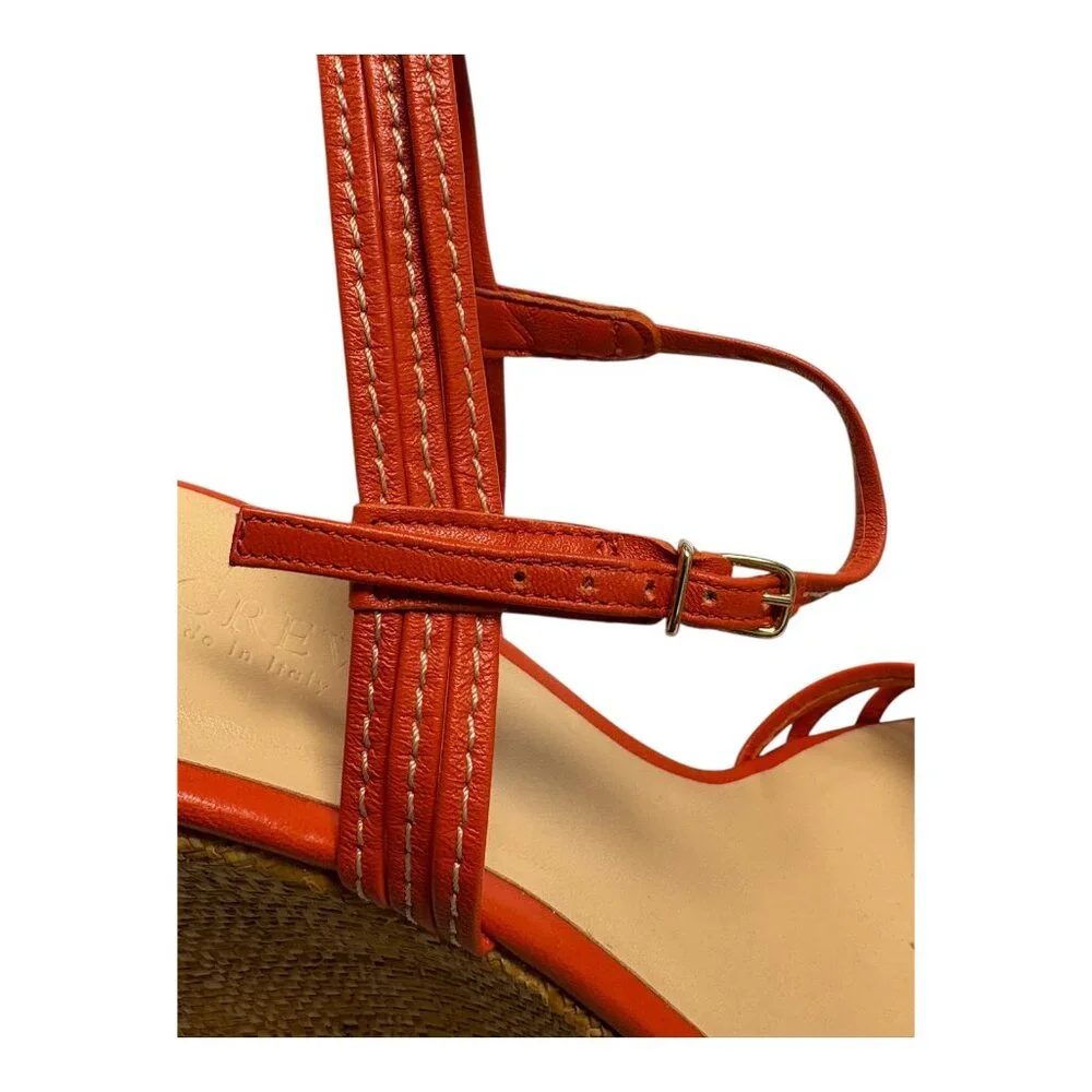 J. Crew Bette Orange Leather‎ Made in Italy Raffia High Wedge Sandals